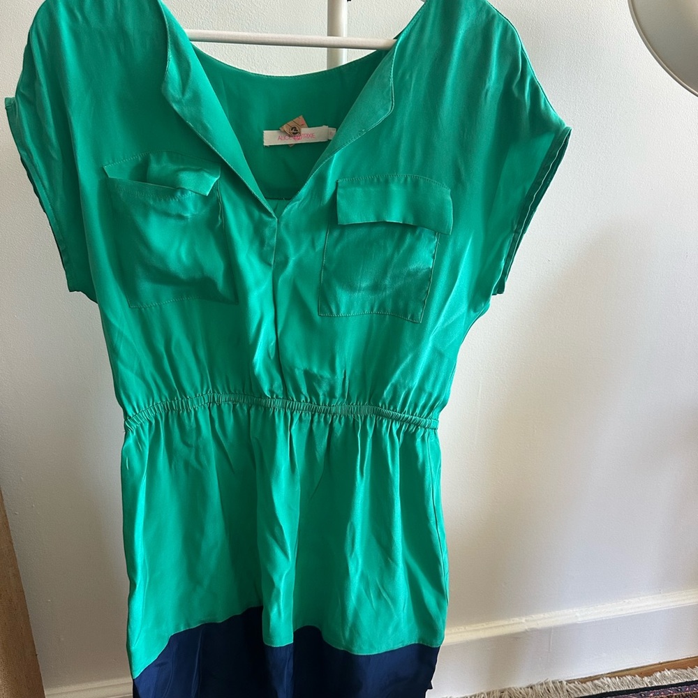 Green and Blue Women's Silk Dress